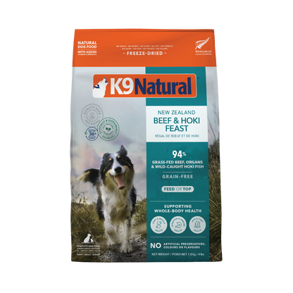 K9 Natural Freeze-Dried Beef & Hoki Feast for Dogs – 100g / 500g / 1.8kg / 3.6kg