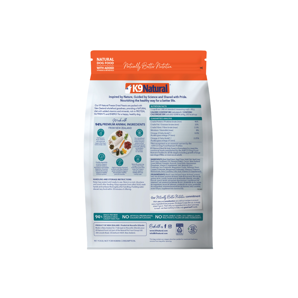 K9 Natural Freeze-Dried Beef & Hoki Feast for Dogs – 100g / 500g / 1.8kg / 3.6kg