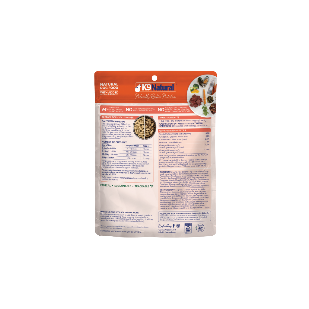 K9 Natural Freeze-Dried Lamb & King Salmon Feast for Dogs – 100g / 500g / 1.8kg / 3.6kg