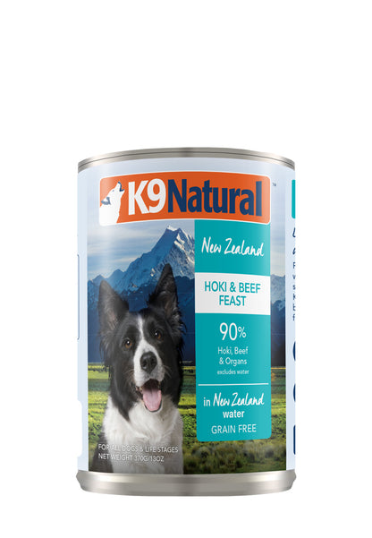 K9 Natural Canned Beef & Hoki Feast for Dogs – 370g (12 Cans)