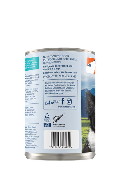 K9 Natural Canned Beef & Hoki Feast for Dogs – 370g (12 Cans)