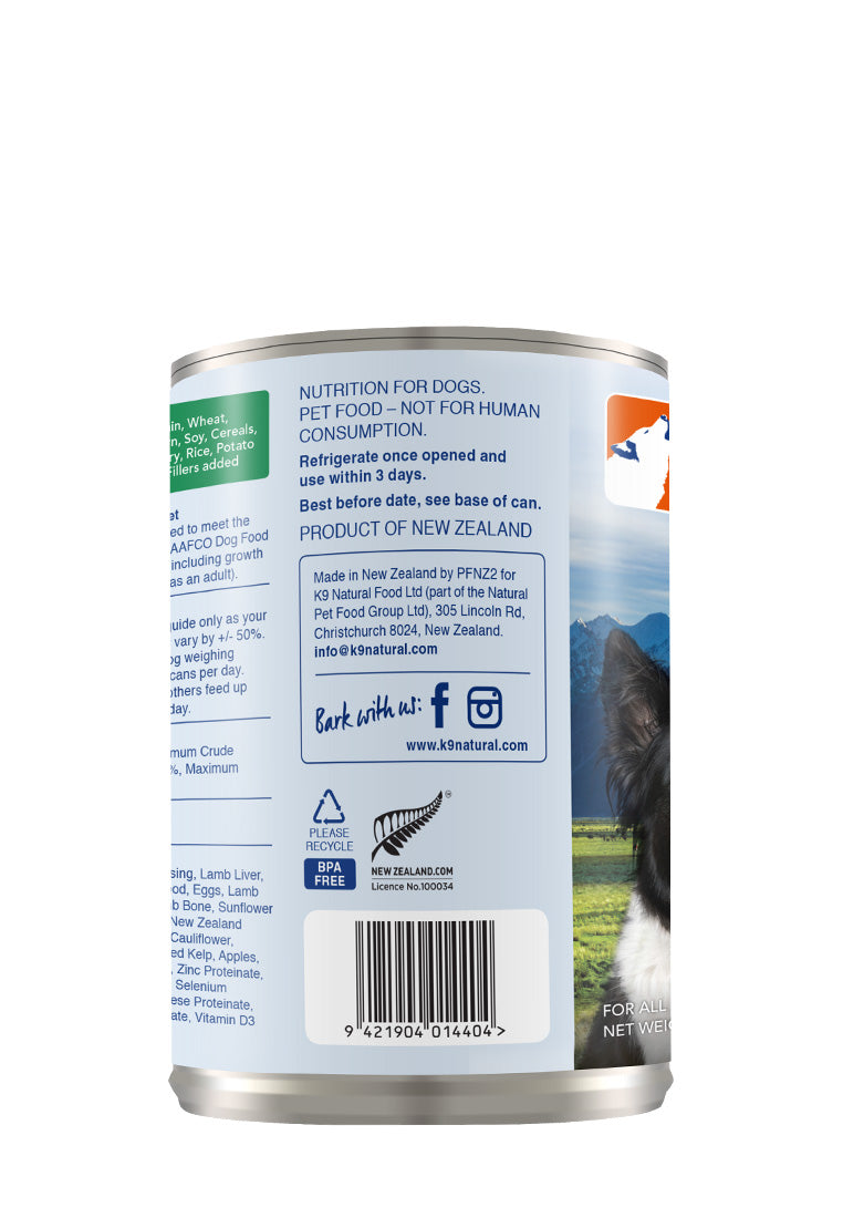K9 Natural Canned Lamb Feast for Dogs – 370g (12 Cans)