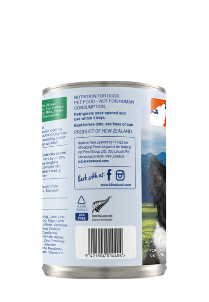 K9 Natural Canned Lamb Feast for Dogs – 370g (12 Cans)