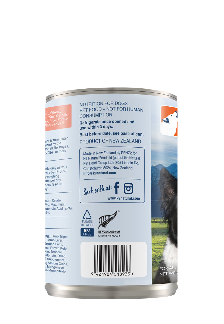 K9 Natural Canned Lamb & King Salmon Feast for Dogs – 370g (12 Cans)