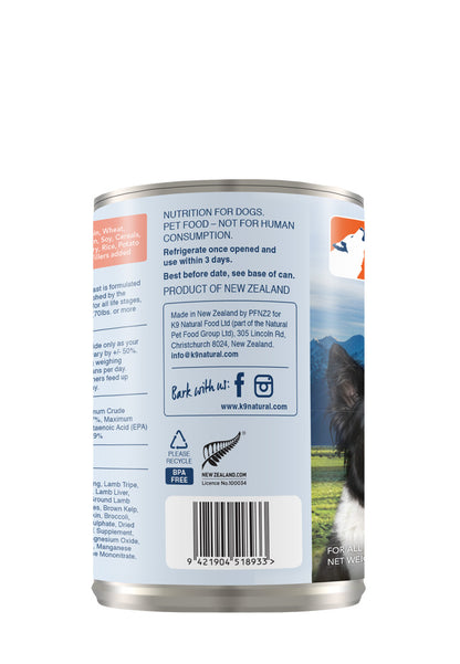 K9 Natural Canned Lamb & King Salmon Feast for Dogs – 370g (12 Cans)
