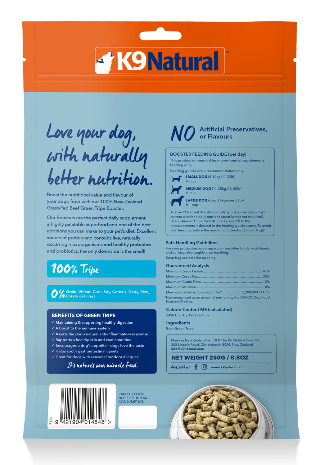 K9 Natural Freeze-Dried Beef Green Tripe Booster for Dogs – 75g / 250g