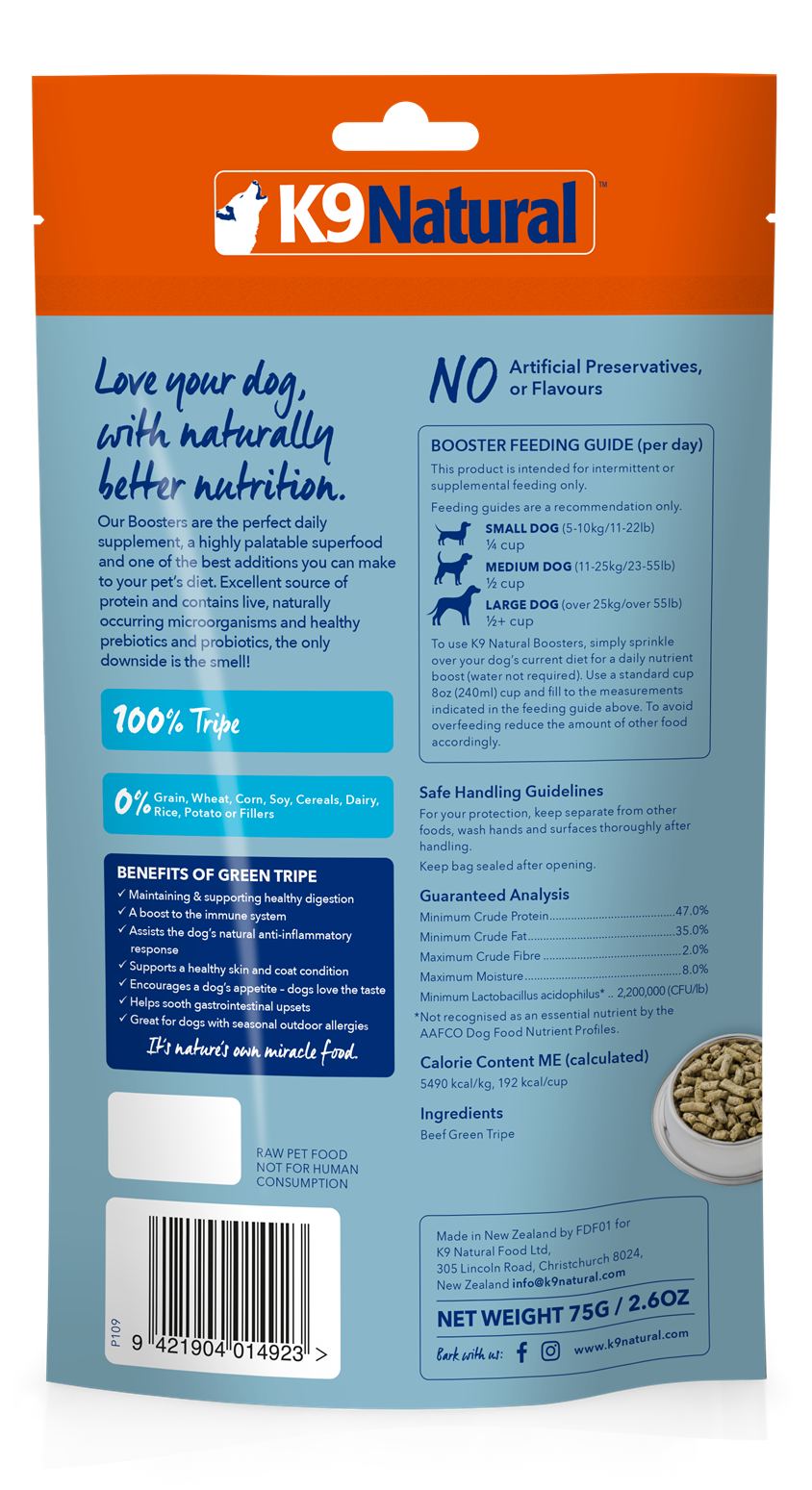 K9 Natural Freeze-Dried Beef Green Tripe Booster for Dogs – 75g / 250g