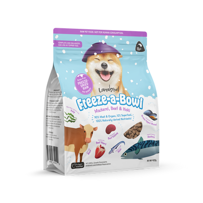 Loveabowl Freeze-A-Bowl Mackerel, Beef & Hoki Grain-Free Freeze-Dried Raw Dog Food 140g/425g