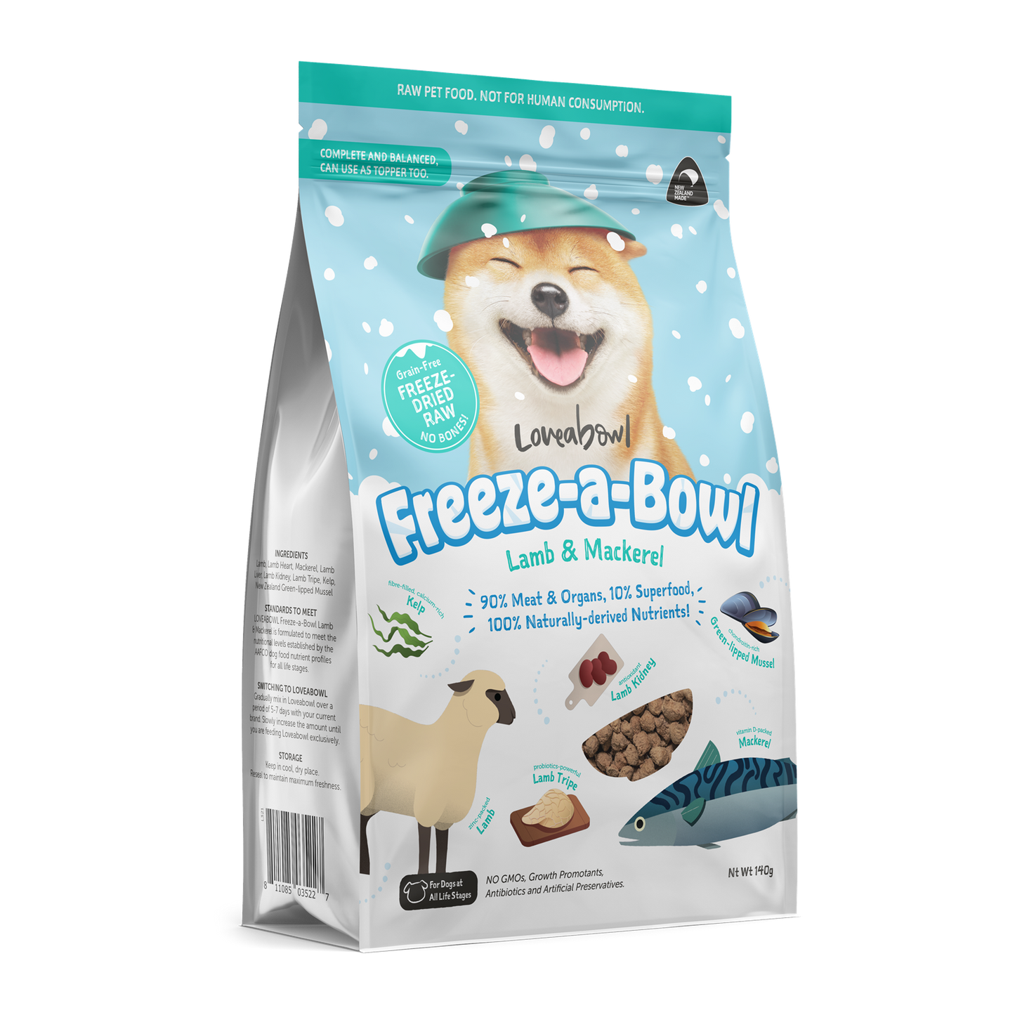 Loveabowl Freeze-A-Bowl Lamb & Mackerel Grain-Free Freeze-Dried Raw Dog Food 140g/425g