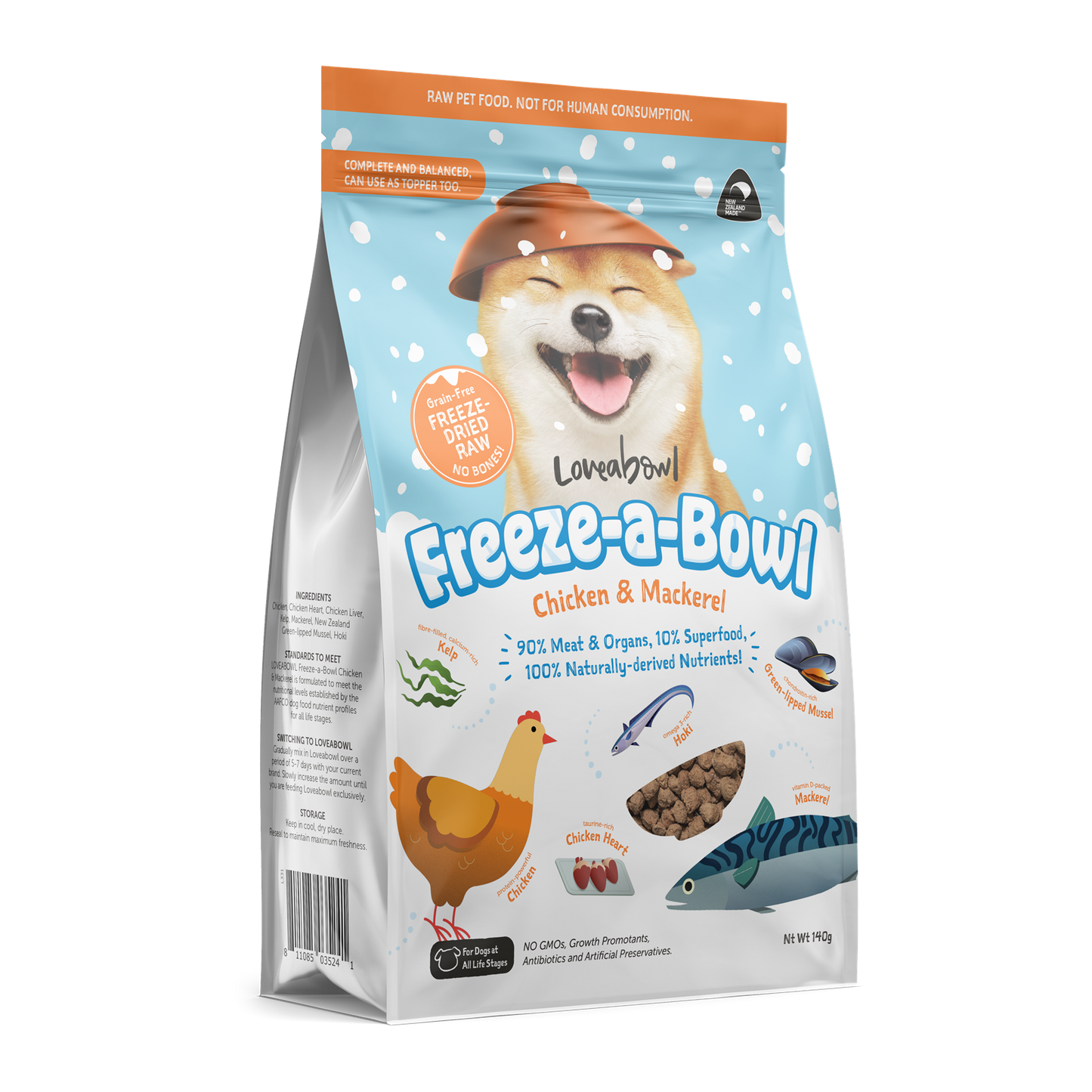 Loveabowl Freeze-A-Bowl Chicken & Mackerel Grain-Free Freeze-Dried Raw Dog Food 140g/425g