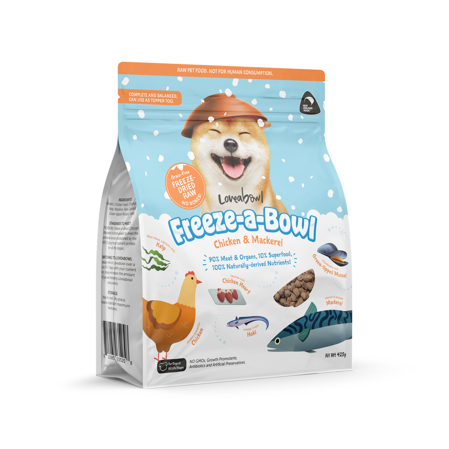 Loveabowl Freeze-A-Bowl Chicken & Mackerel Grain-Free Freeze-Dried Raw Dog Food 140g/425g