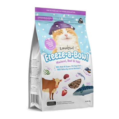 Loveabowl Freeze-A-Bowl Mackerel, Beef & Hoki Grain-Free Freeze-Dried Raw Cat Food 85g/200g