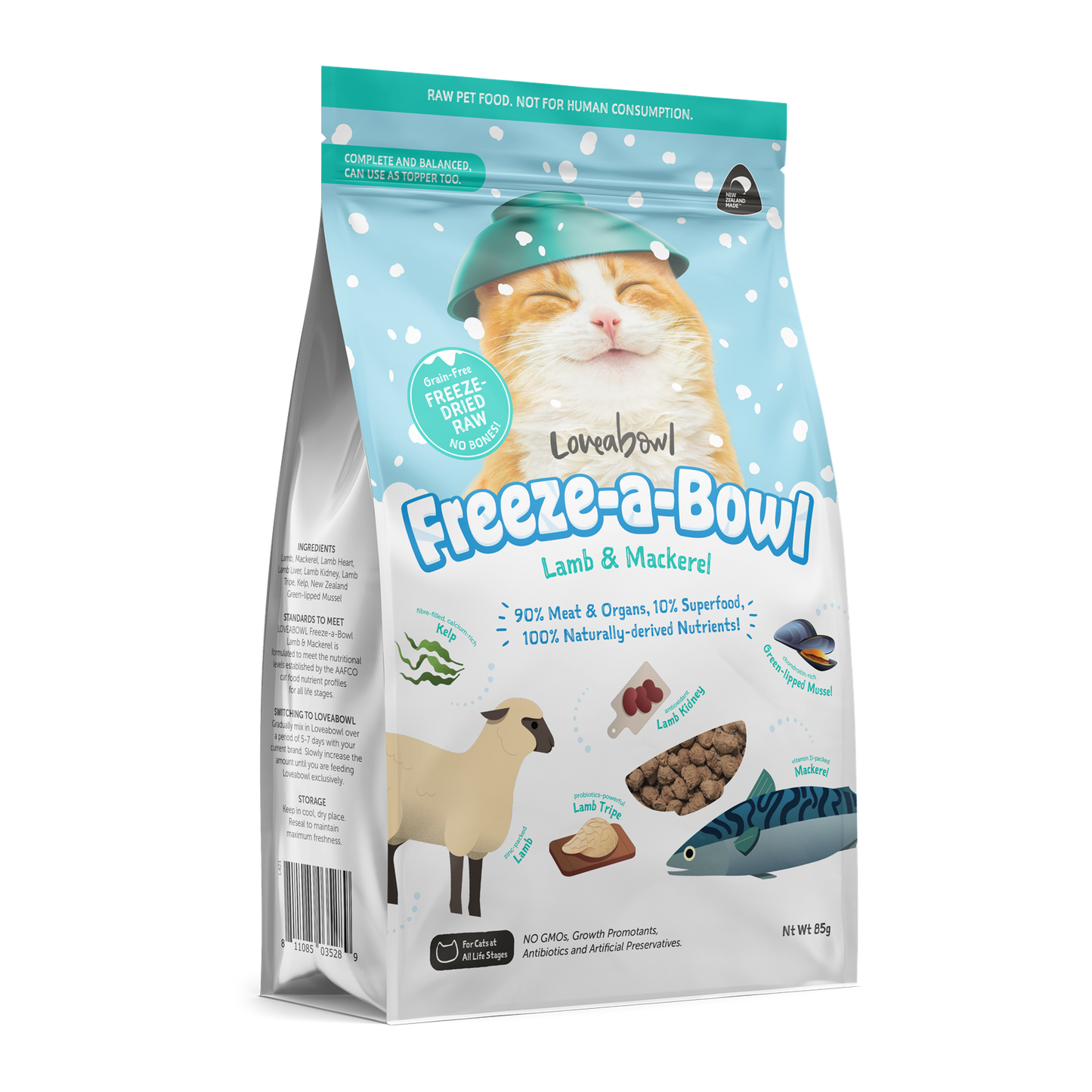 Loveabowl Freeze-A-Bowl Lamb & Mackerel Grain-Free Freeze-Dried Raw Cat Food 85g/200g