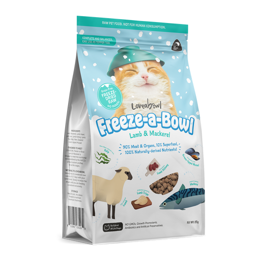 Loveabowl Freeze-A-Bowl Lamb & Mackerel Grain-Free Freeze-Dried Raw Cat Food 85g/200g