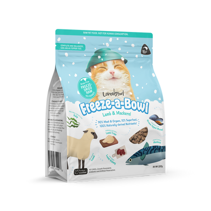 Loveabowl Freeze-A-Bowl Lamb & Mackerel Grain-Free Freeze-Dried Raw Cat Food 85g/200g
