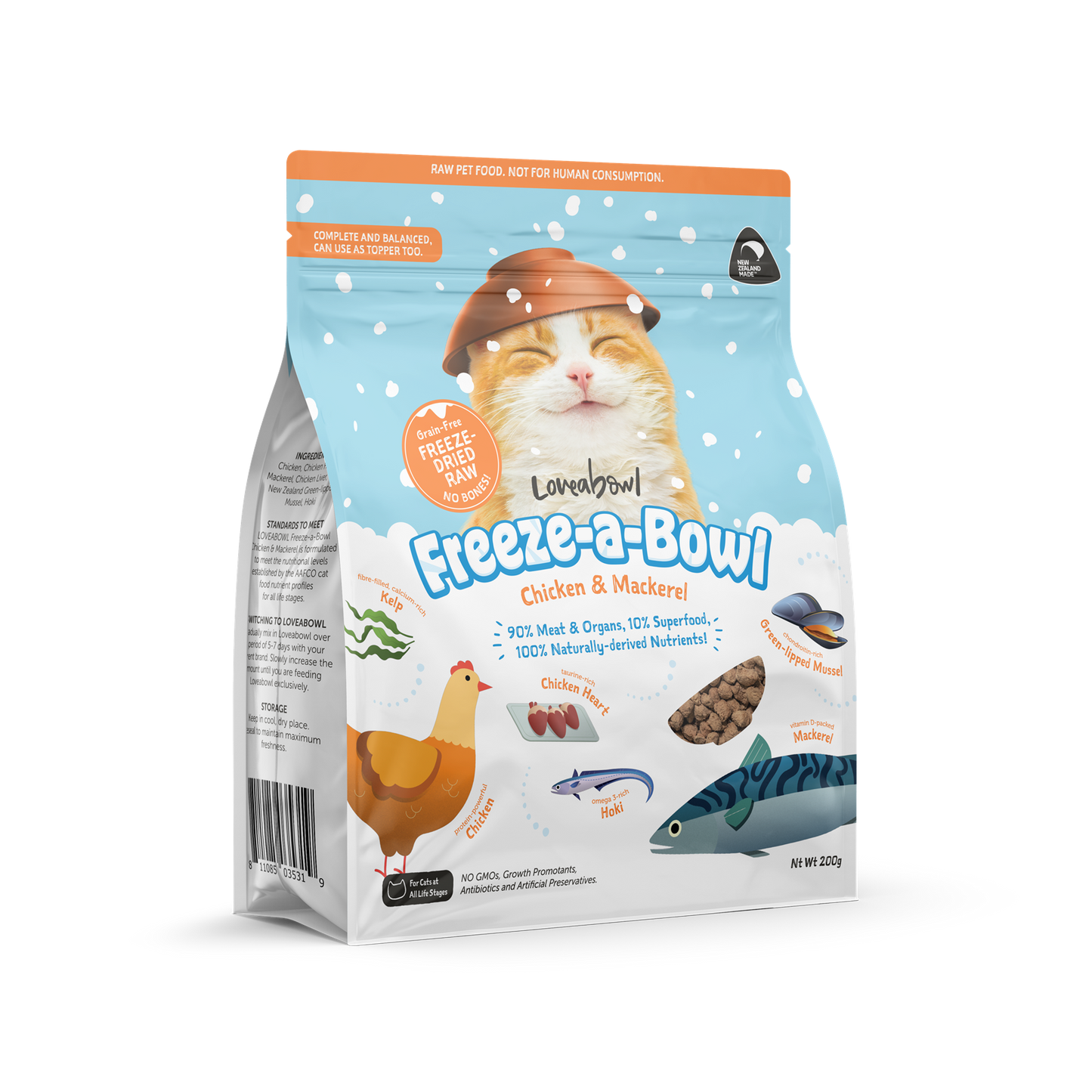 Loveabowl Freeze-A-Bowl Chicken & Mackerel Grain-Free Freeze-Dried Raw Cat Food 85g/200g