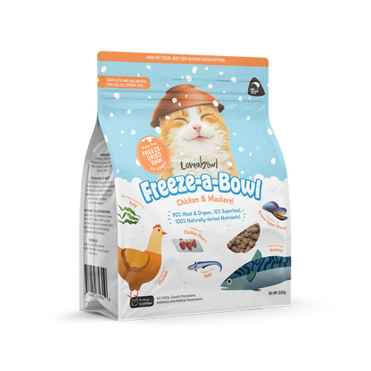 Loveabowl Freeze-A-Bowl Chicken & Mackerel Grain-Free Freeze-Dried Raw Cat Food 85g/200g