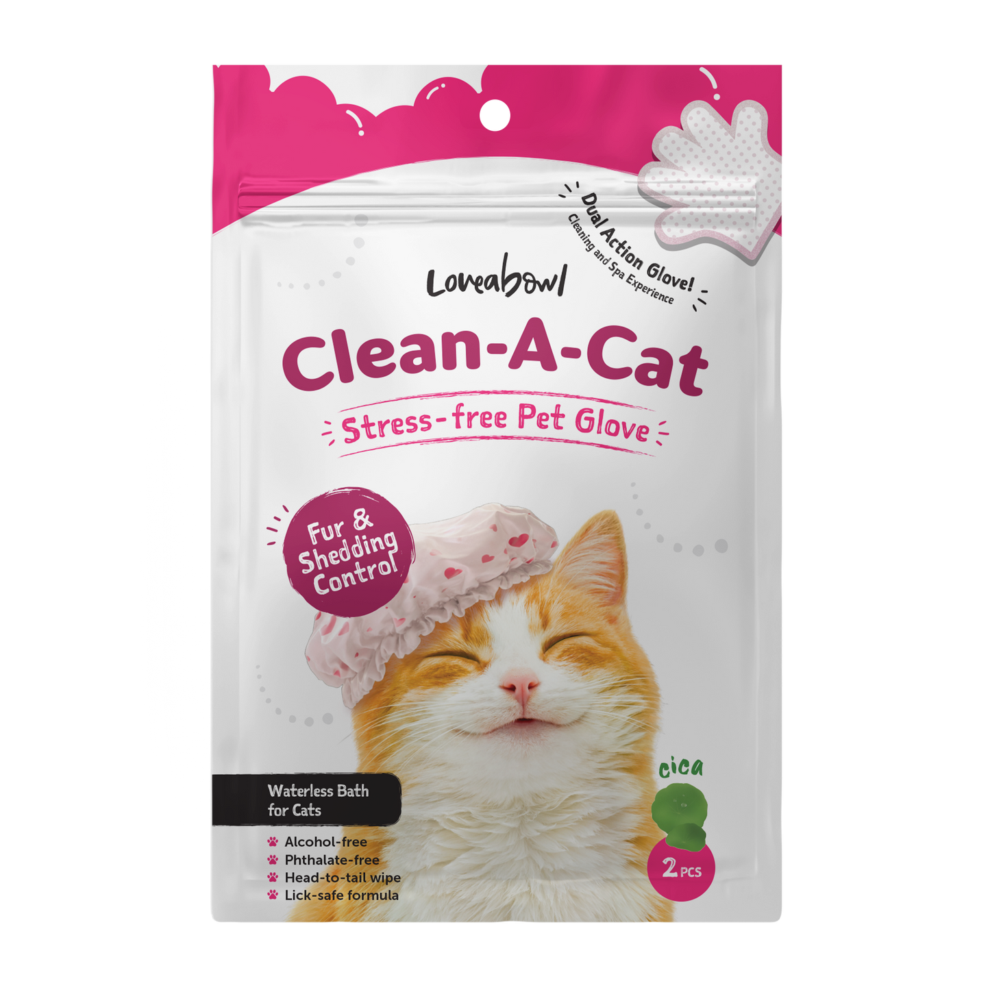 Loveabowl Clean A Cat Stress Free Grooming Gloves with Cica 2pcs