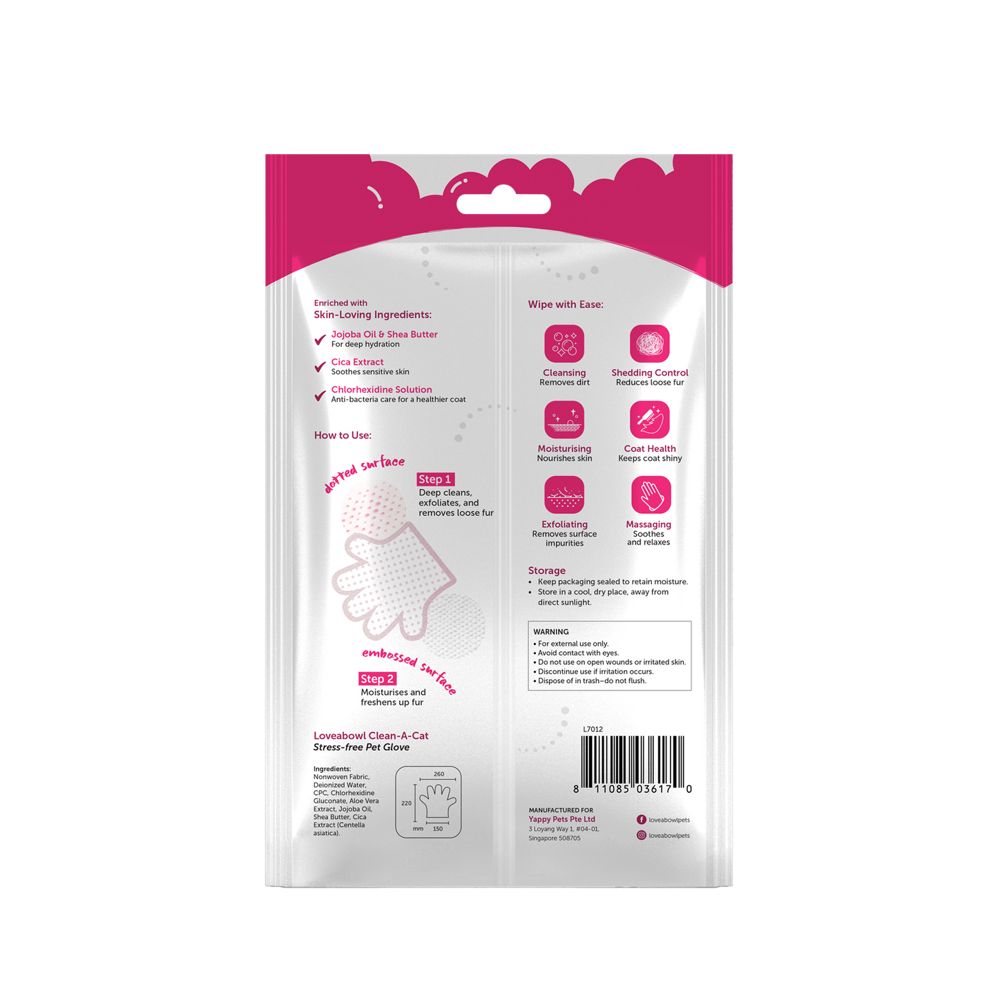 Loveabowl Clean A Cat Stress Free Grooming Gloves with Cica 10pcs