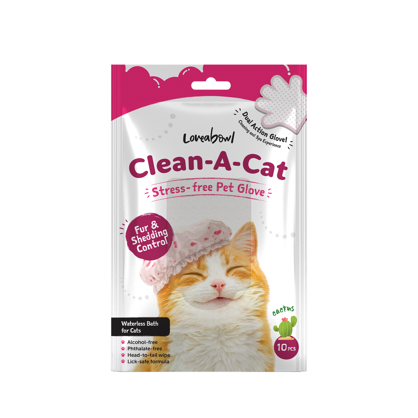 Loveabowl Clean A Cat Stress Free Grooming Gloves with Cactus 10pcs