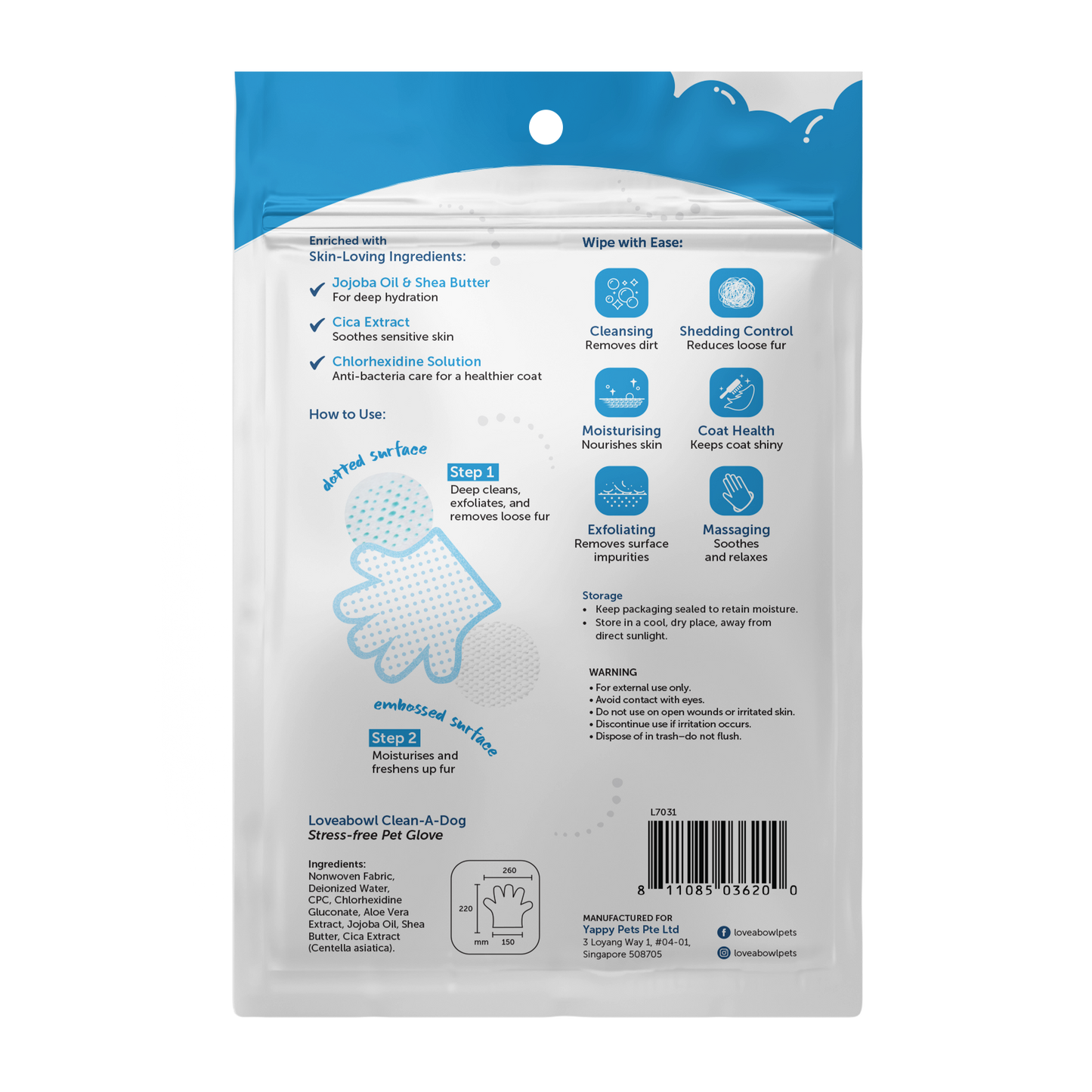 Loveabowl Clean A Dog Stress Free Grooming Gloves with Cica 2pcs