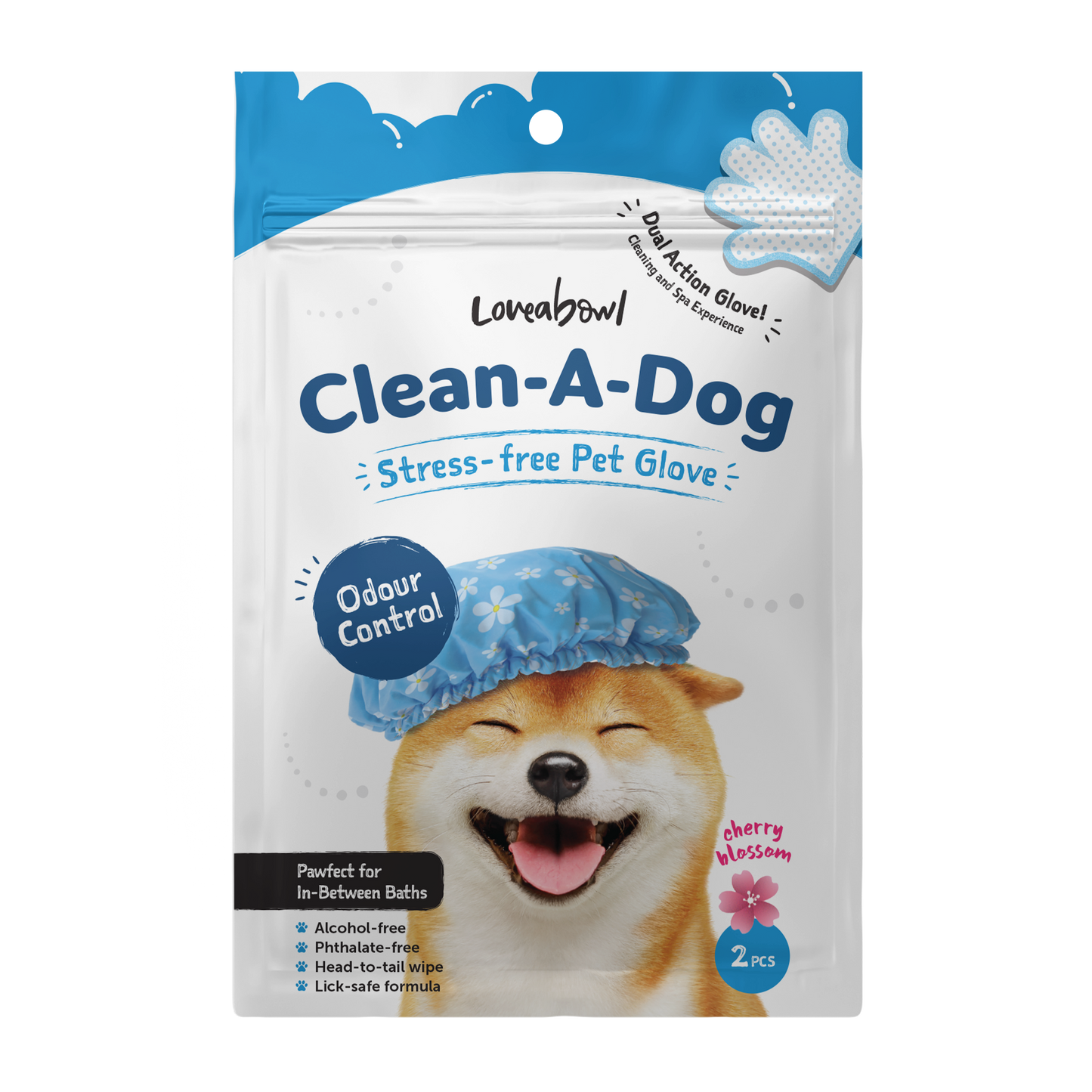 Loveabowl Clean A Dog Stress Free Grooming Gloves Cherry Blossom 2pcs