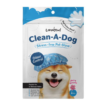 Loveabowl Clean A Dog Stress Free Grooming Gloves Cherry Blossom 2pcs