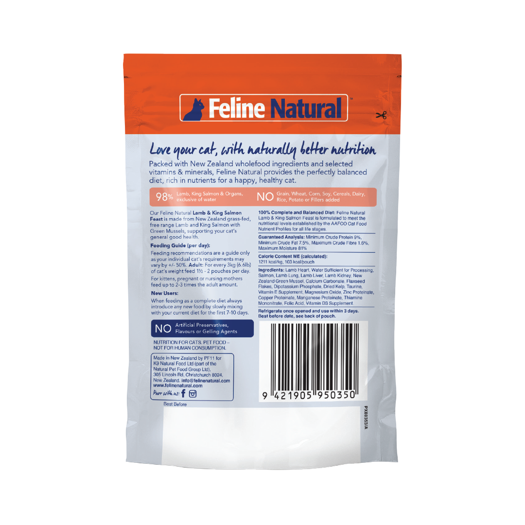 Feline Natural Lamb & Salmon Wet Cat Food – 12 x 85g Pouches