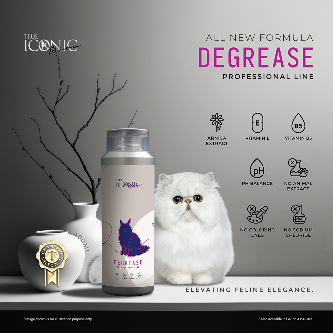 True Iconic Meow Degrease Shampoo for Cats 1 Gallon Deep Clean Oil Removal