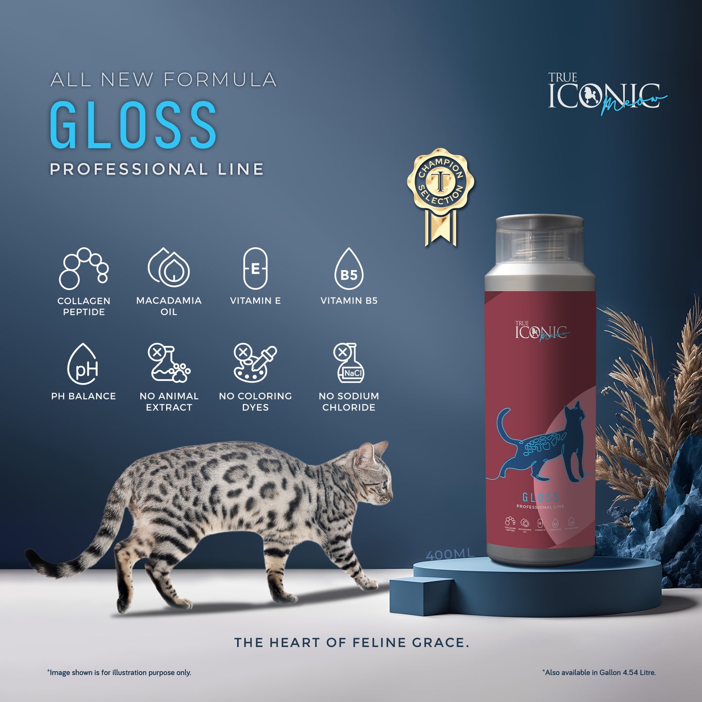 True Iconic Meow Gloss Shampoo for Cats 1 Gallon with Collagen and Shine Care
