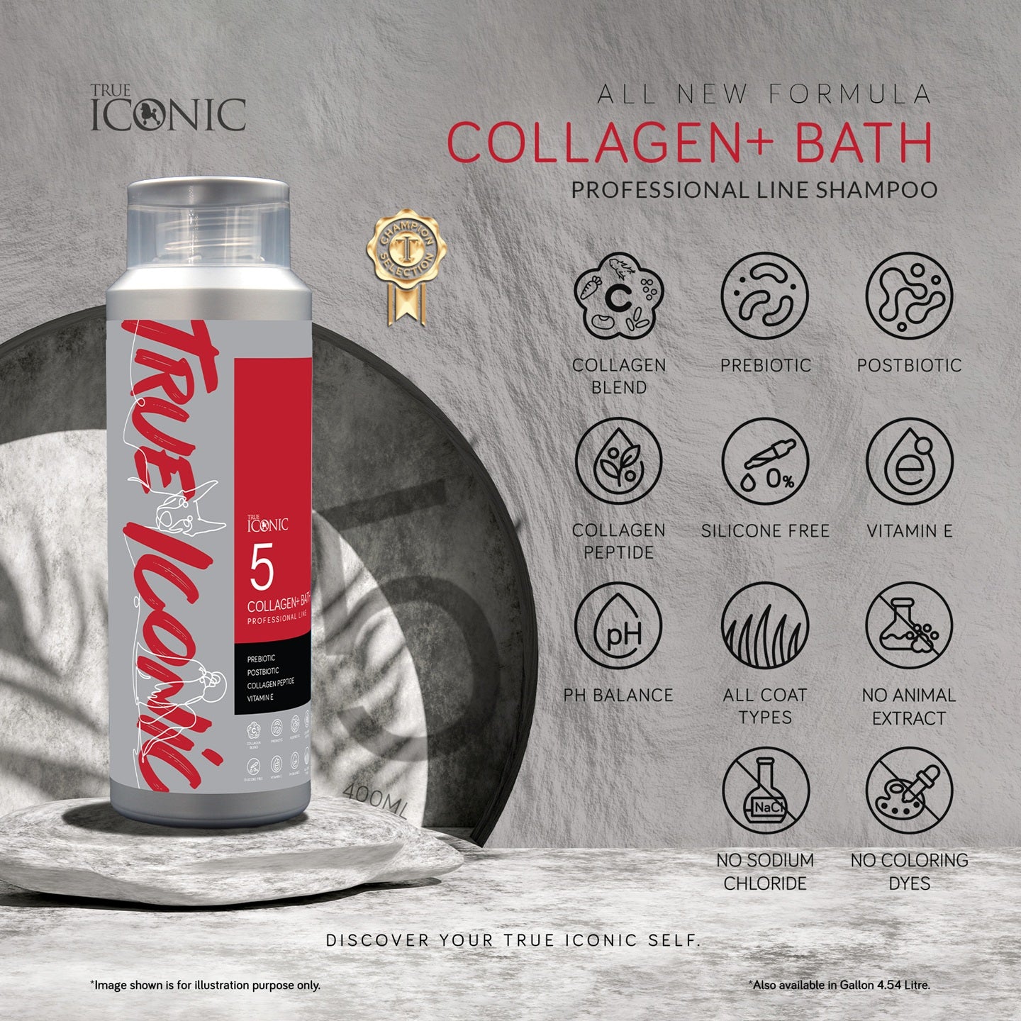 True Iconic Collagen Plus Bath Dog Shampoo for Silky Strong Coats 1 Gallon