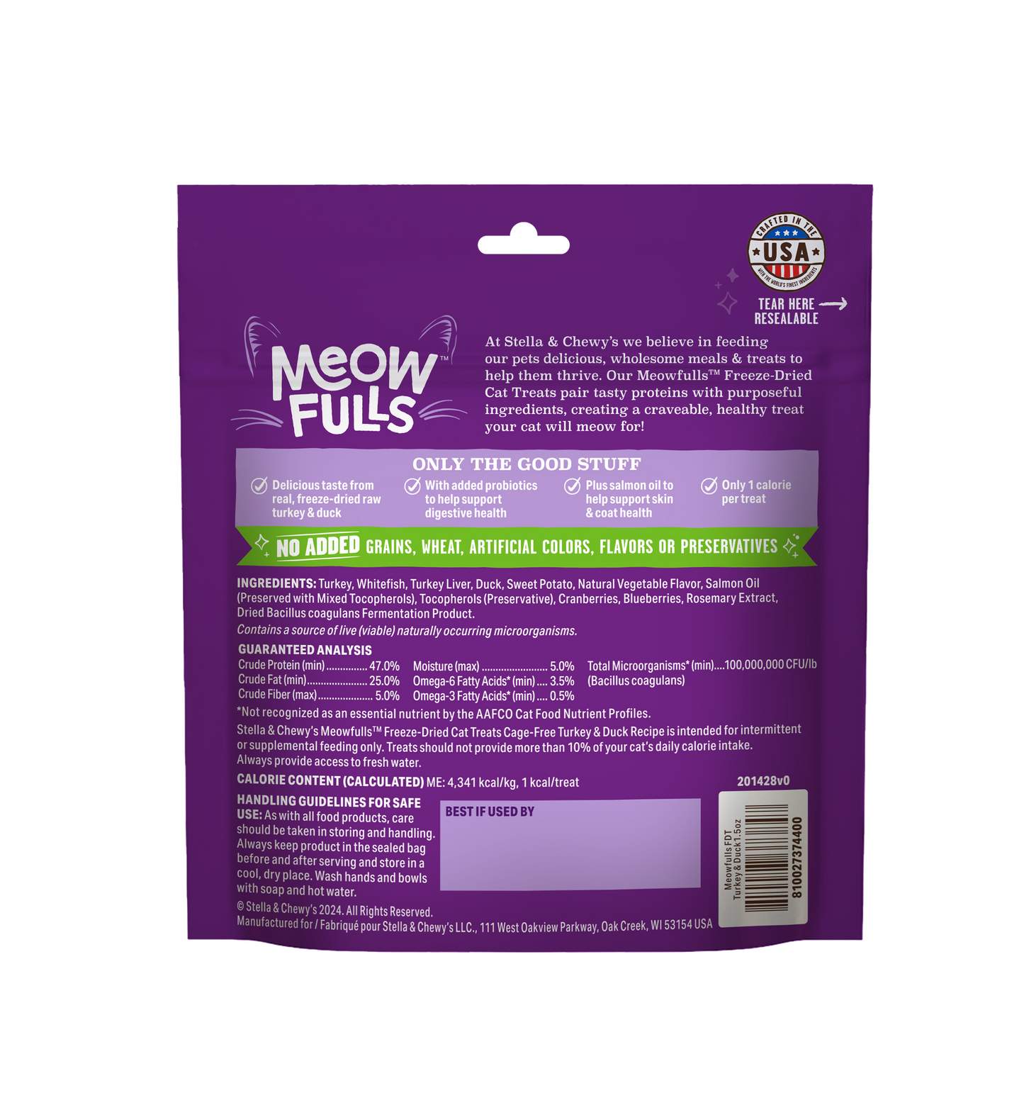 Stella and Chewy’s Meowfulls Freeze Dried Cat Treats Turkey and Duck Recipe 1.5oz