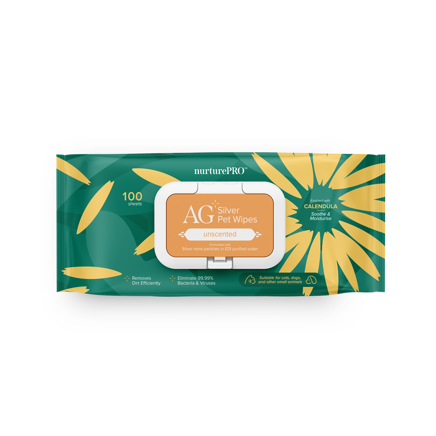 Nurture Pro AG+ Silver Pet Wipes Unscented (100 Sheets)- 6pack