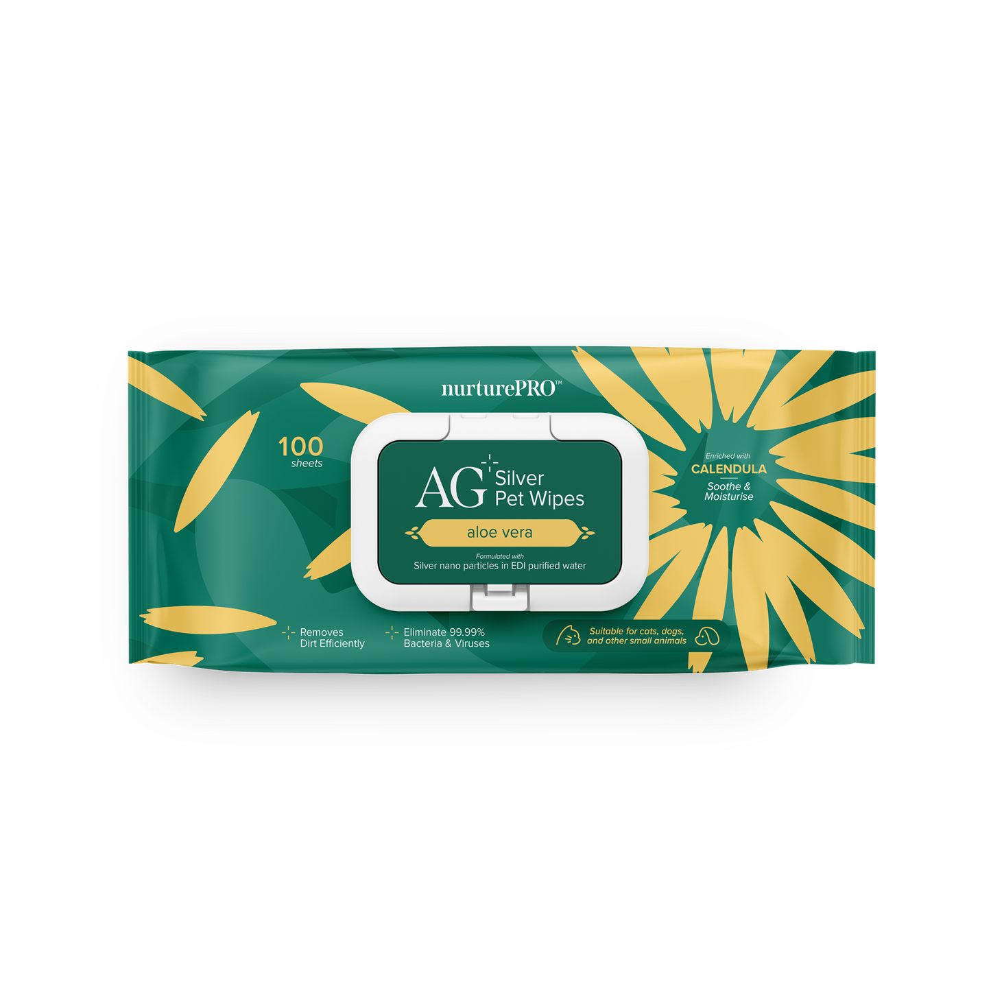 Nurture Pro AG+ Silver Pet Wipes Aloe Vera (100 Sheets) - 6pack