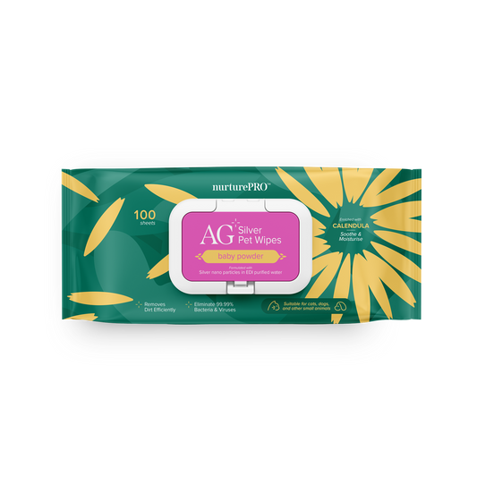 Nurture Pro AG+ Silver Pet Wipes Baby Powder (100 Sheets) - 6pack