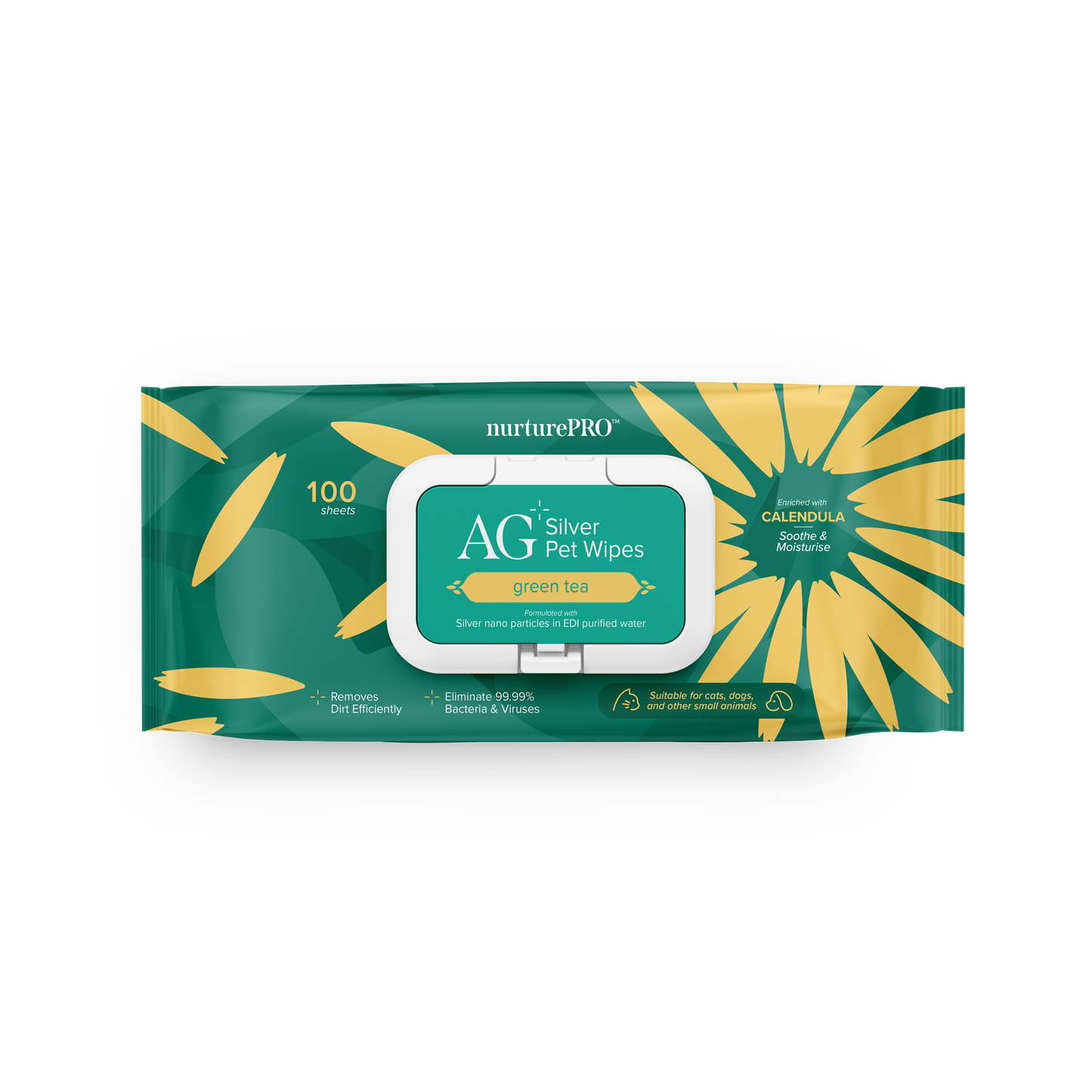 Nurture Pro AG+ Silver Pet Wipes Green Tea (100 Sheets) - 6pack