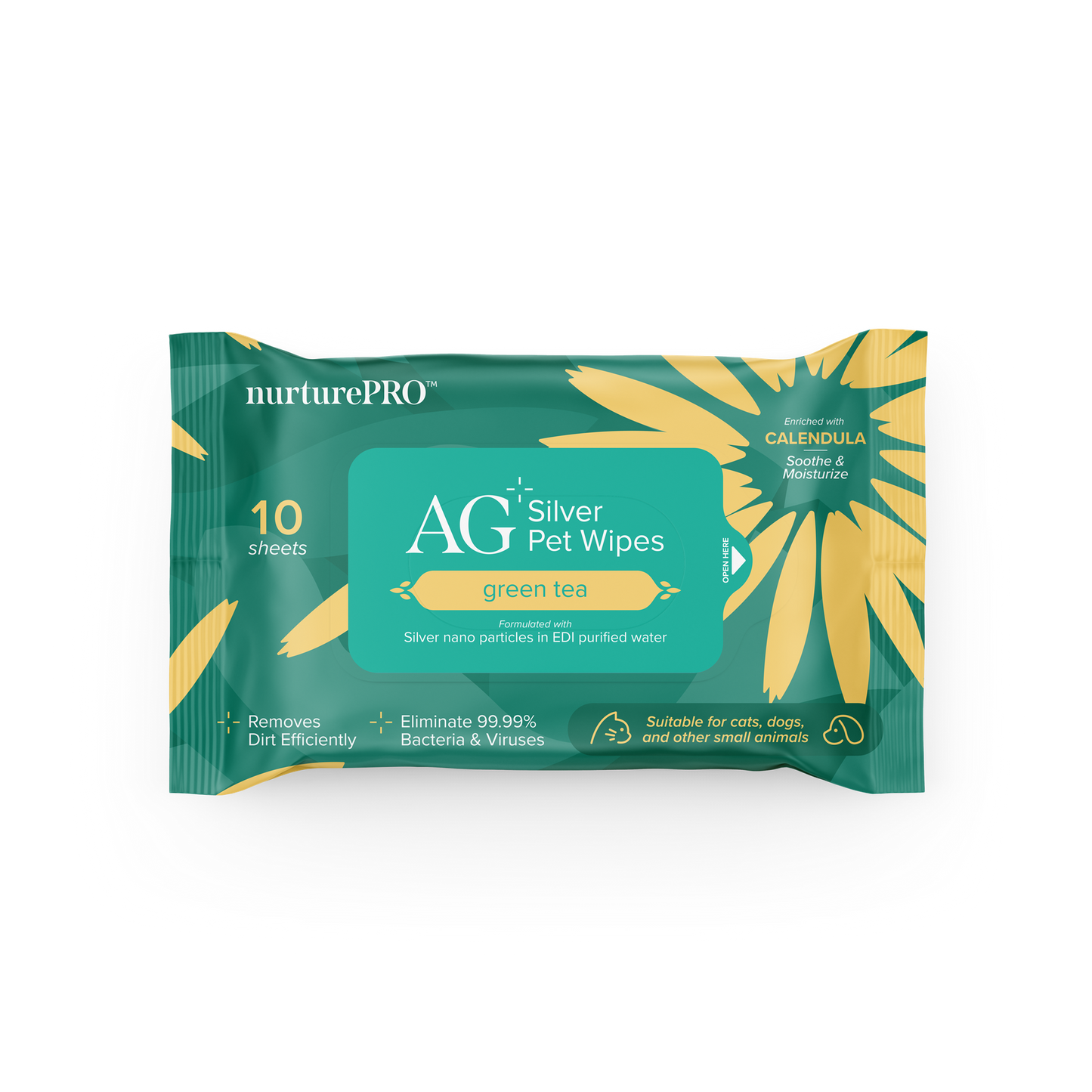 Nurture Pro AG+ Silver Pet Wipes Green Tea (10 Sheets) - 20pack