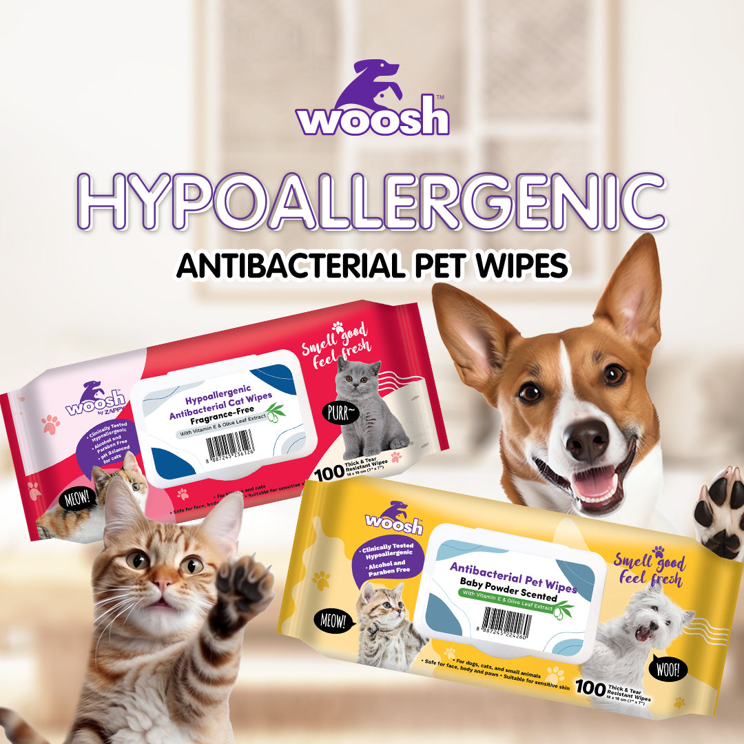 Woosh Baby Powder Antibacterial Pet Wipes 100pcs for Dogs Cats & Small Animals