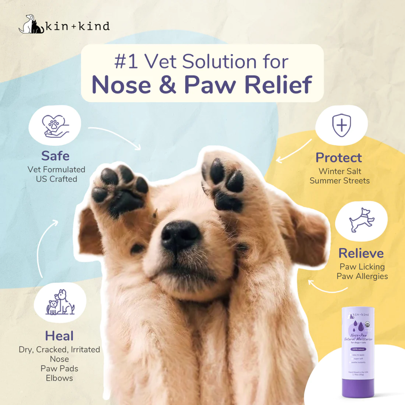 kin+kind Organic Nose & Paw Moisturizer Stick for Dogs & Cats 2.3oz