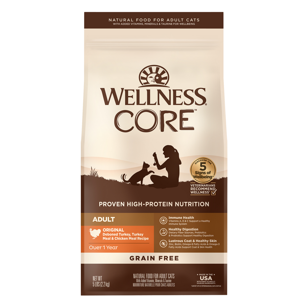 Wellness CORE Original Deboned Turkey & Chicken Grain Free Adult Dry Cat Food 5LB