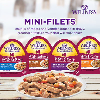 Wellness Petite Entrees Mini Filets Roasted Beef with Carrots & Red Peppers in Gravy Grain Free Dog Food 85g