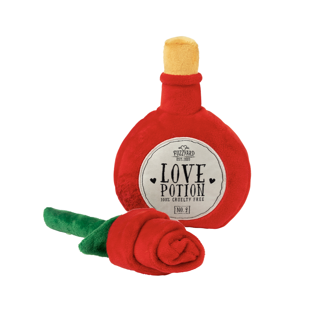 FuzzYard Love Potion & Rose Plush Dog Toy 2 Pack with Squeaker