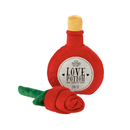 FuzzYard Love Potion & Rose Plush Dog Toy 2 Pack with Squeaker