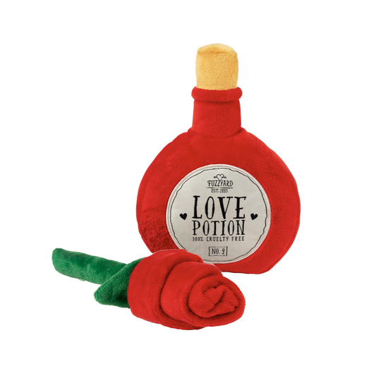 FuzzYard Love Potion & Rose Plush Dog Toy 2 Pack with Squeaker
