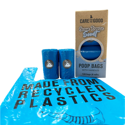 Care For The Good Ocean Breeze Scented Poop Bags with Handles 120pcs – Easy Tie, Eco-Friendly & Refreshing
