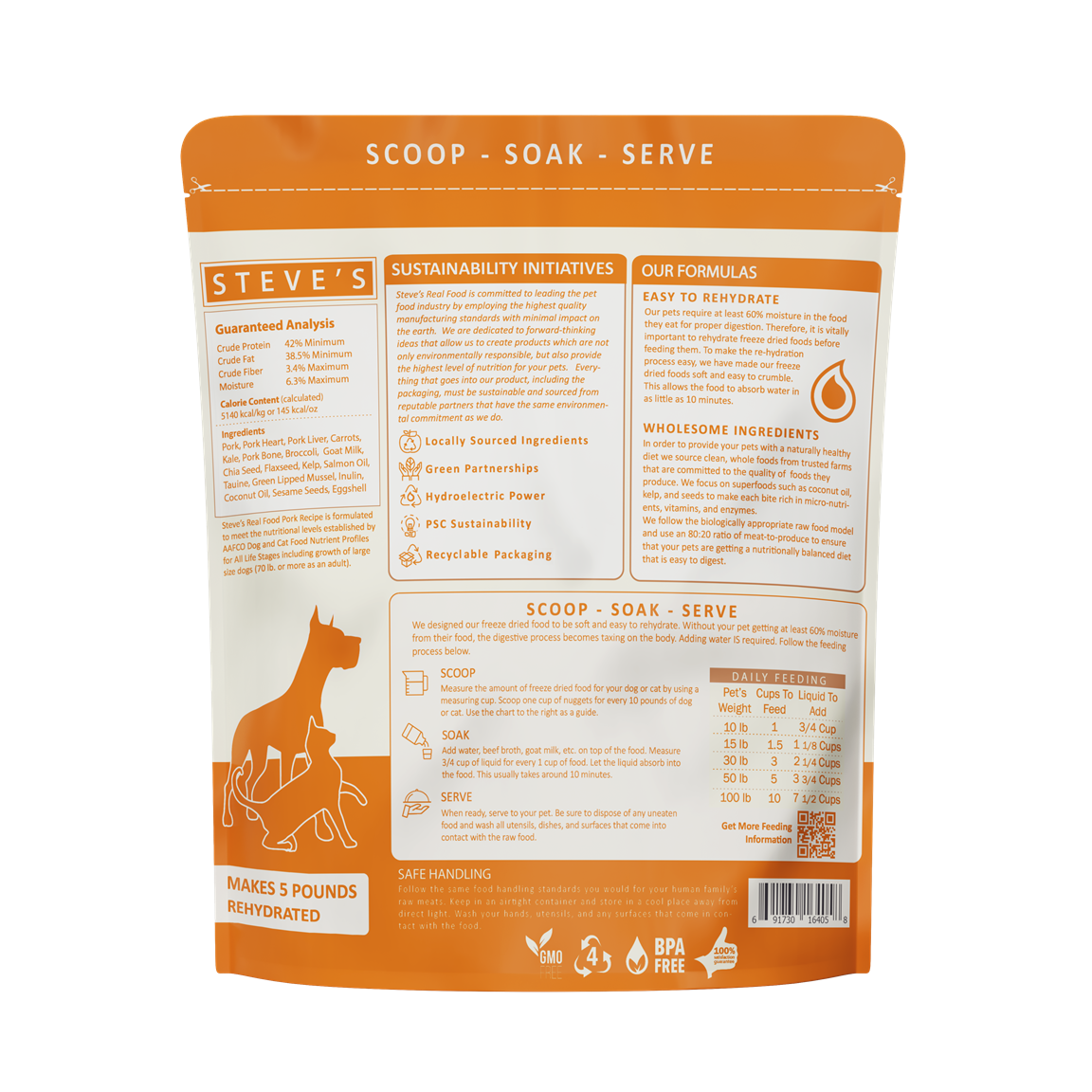 Steve's Real Food Grain Free Freeze Dried Raw Food for Cats & Dogs 20oz | 5 Recipes