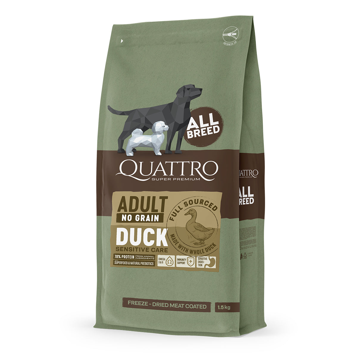 Quattro Duck Adult All Breed No Grain Dry Dog Food 1.5kg/12kg