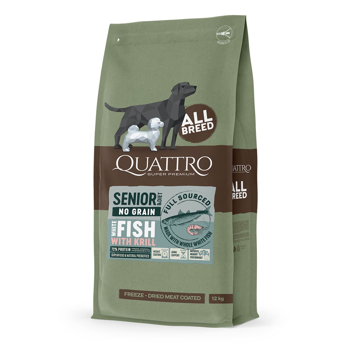 Quattro Whitefish and Krill Senior and Diet All Breed No Grain Dry Dog Food 1.5kg/12kg