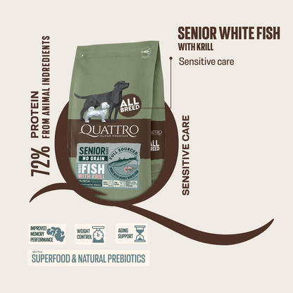 Quattro Whitefish and Krill Senior and Diet All Breed No Grain Dry Dog Food 1.5kg/12kg