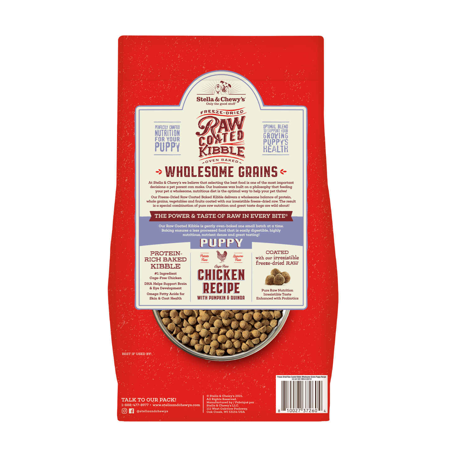 Stella & Chewy’s Raw Coated Kibble with Wholesome Grains Chicken, Pumpkin & Quinoa for Puppies 3.5LB